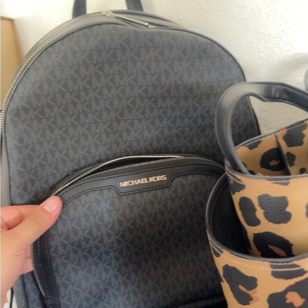Michael Kors Gray Backpack and Leopard Print Tote